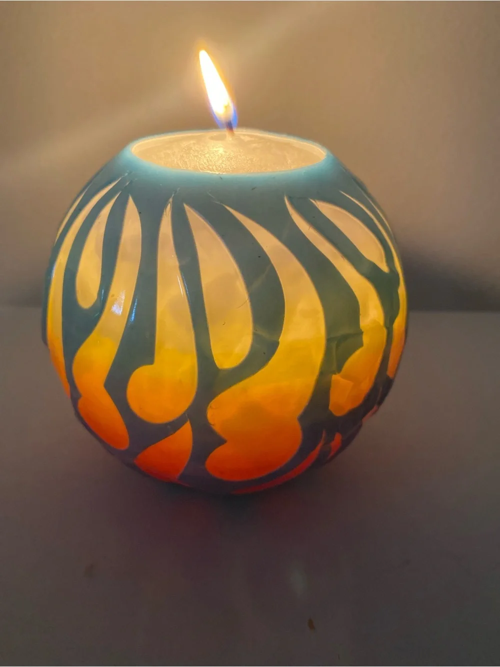 Original Sedona AZ Scene Decorative Round Carved Candle - Teal & Yellow & Orange